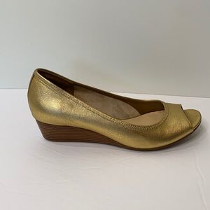 Cole Haan gold Peep Toe Wedge Nike Air Size 9